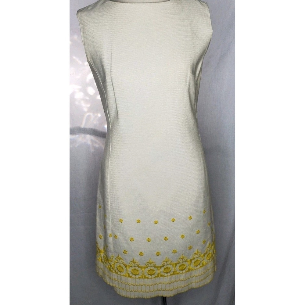 Vintage 60s Alex Colman Cream Yellow Floral Embroidered Shift Dress L
